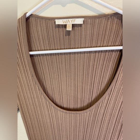 WAYF NWT Women’s Alexi Long Sleeve Rib Mauve Elegant Tan Ribbed Dress Size M - Picture 4 of 9